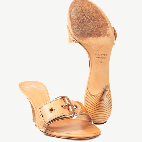 Giuseppe Zanotti Camel Leather Buckled Mule Sandals - Picture 5 of 11